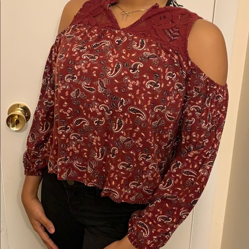 cold shoulder cute floral print shirt